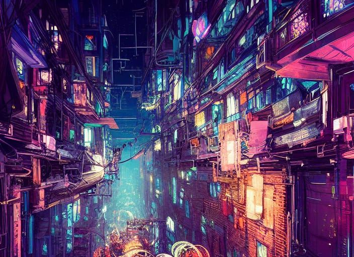 Hyperdetailed Cityscape Back Alleys at Night