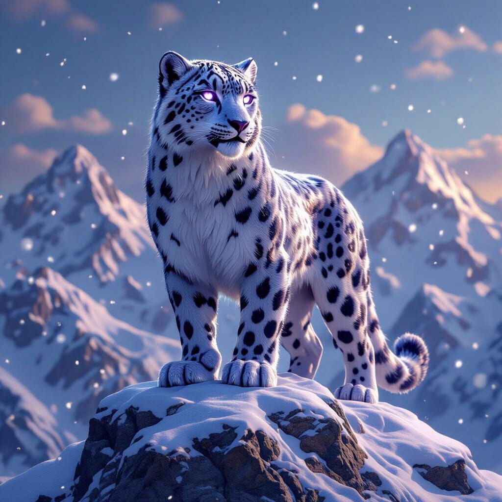 Amethyst Snow Leopard Statue on Windswept Peak