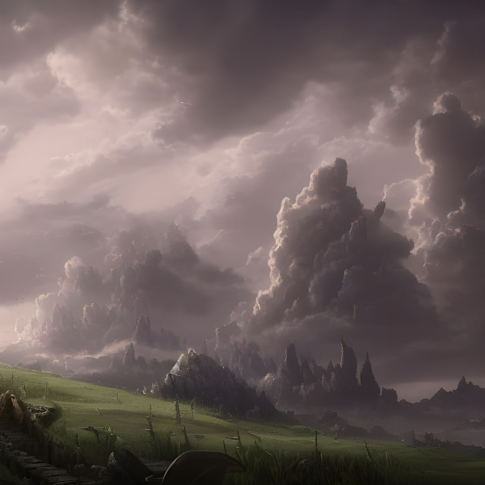Cloudy Sky Above Fields: Detailed Matte Painting