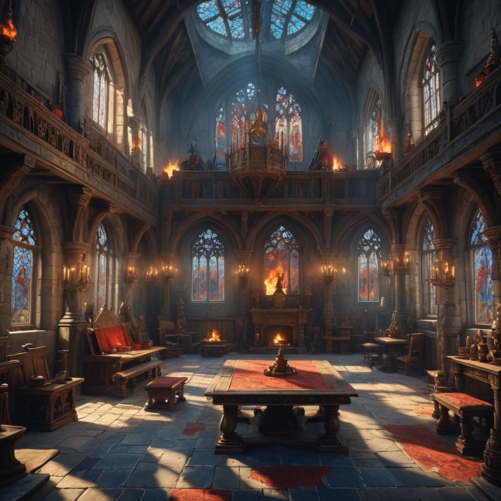 Medieval Hall with Kings Discussing Strategy