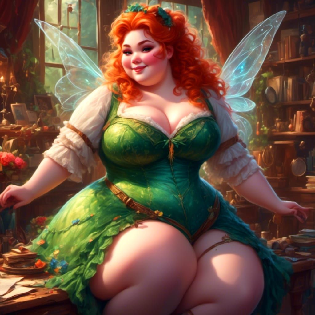 Plus-Size Tinkerbell in Hyperrealistic Style