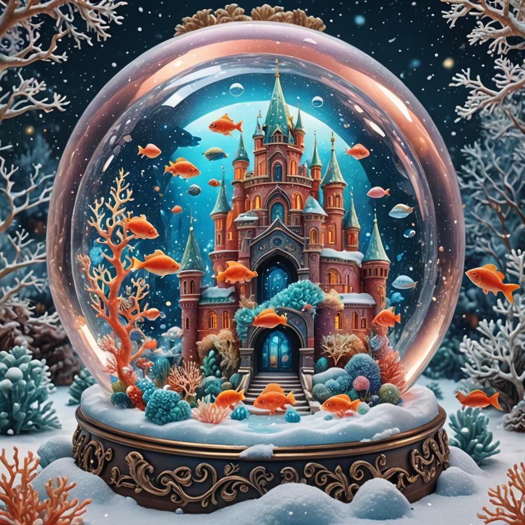 Underwater Palace Snow Globe in Astral Illustration