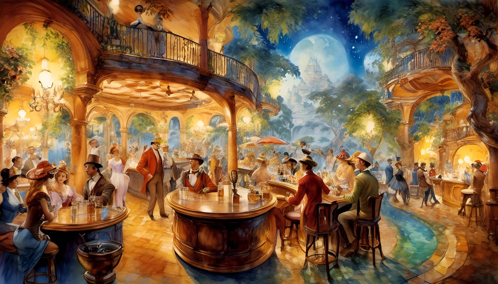 Lively Watercolor Fantasy Tavern at Happy Hour