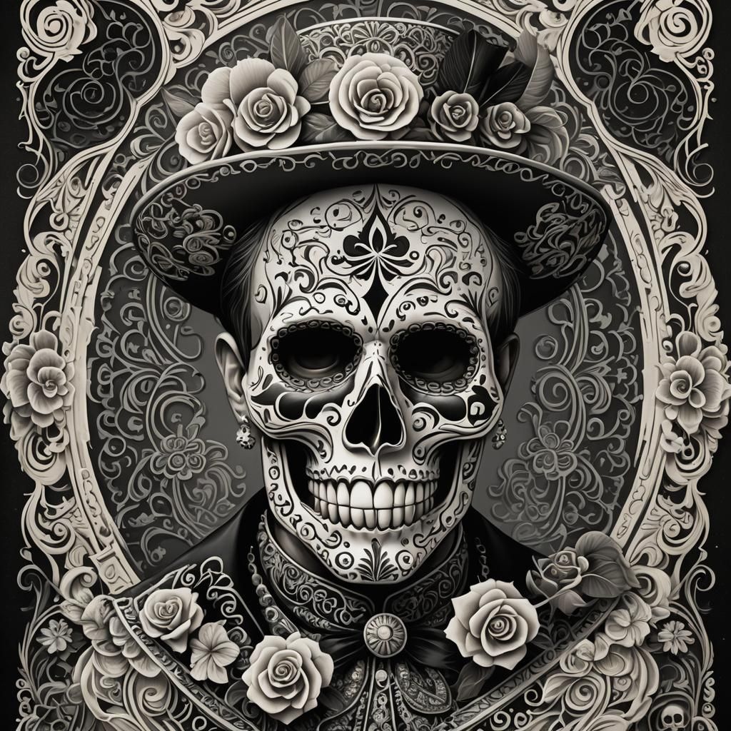 El Pachuco Zoot Suiter Sugar Skull Card: Matte Painting