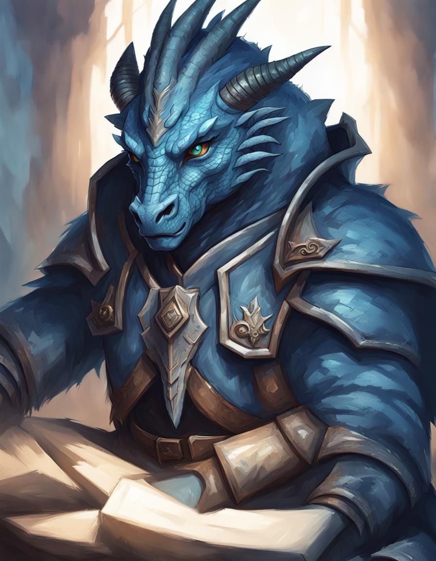 Blue Dragonborn Young Man Portrait Concept Art