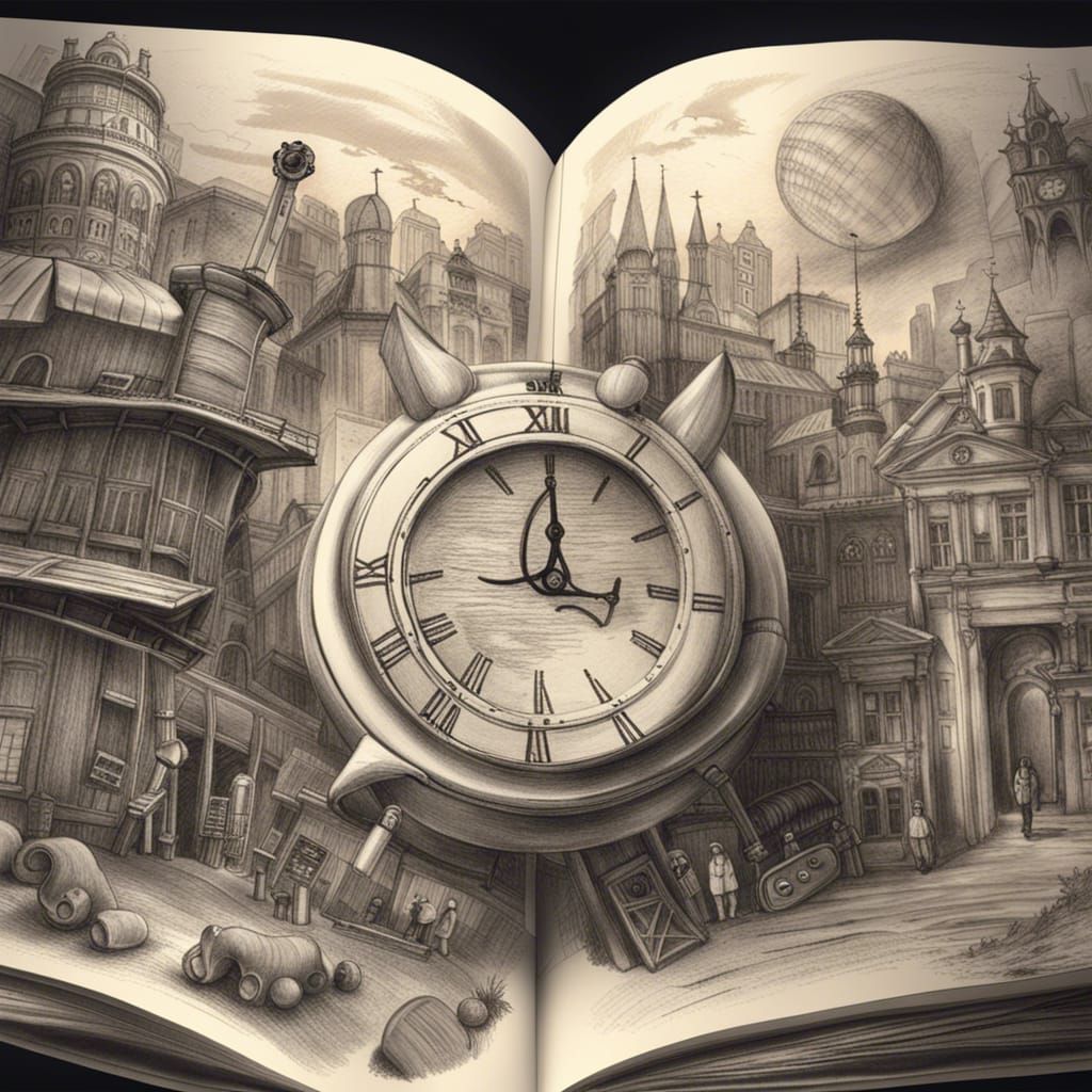 Time Traveler's Sketchbook in Charcoal Style