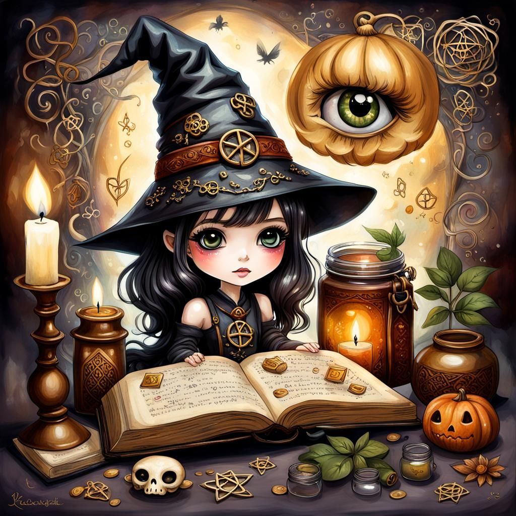 Chibi Witch Girl Casting Luck Magic