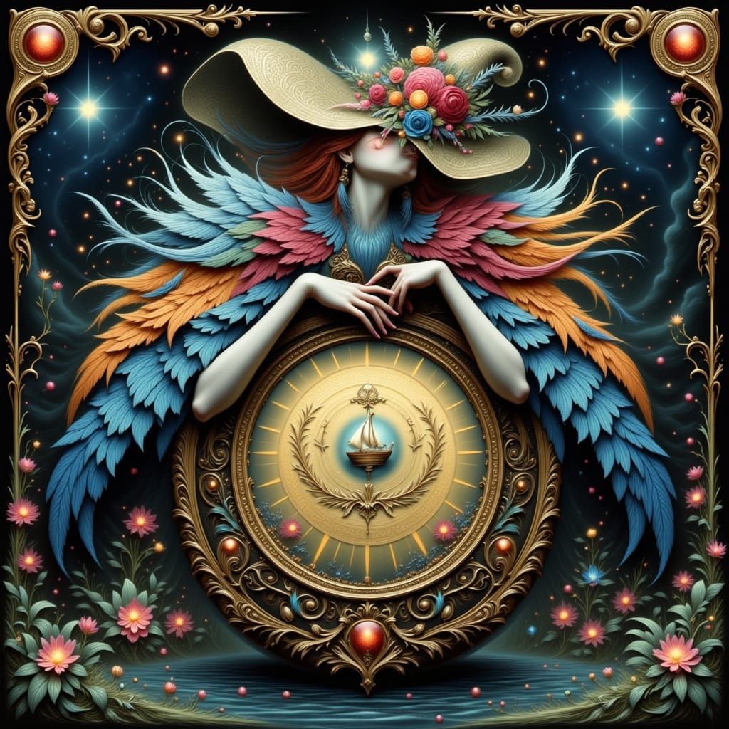 Majestic Bird with Clock and Boat Hat