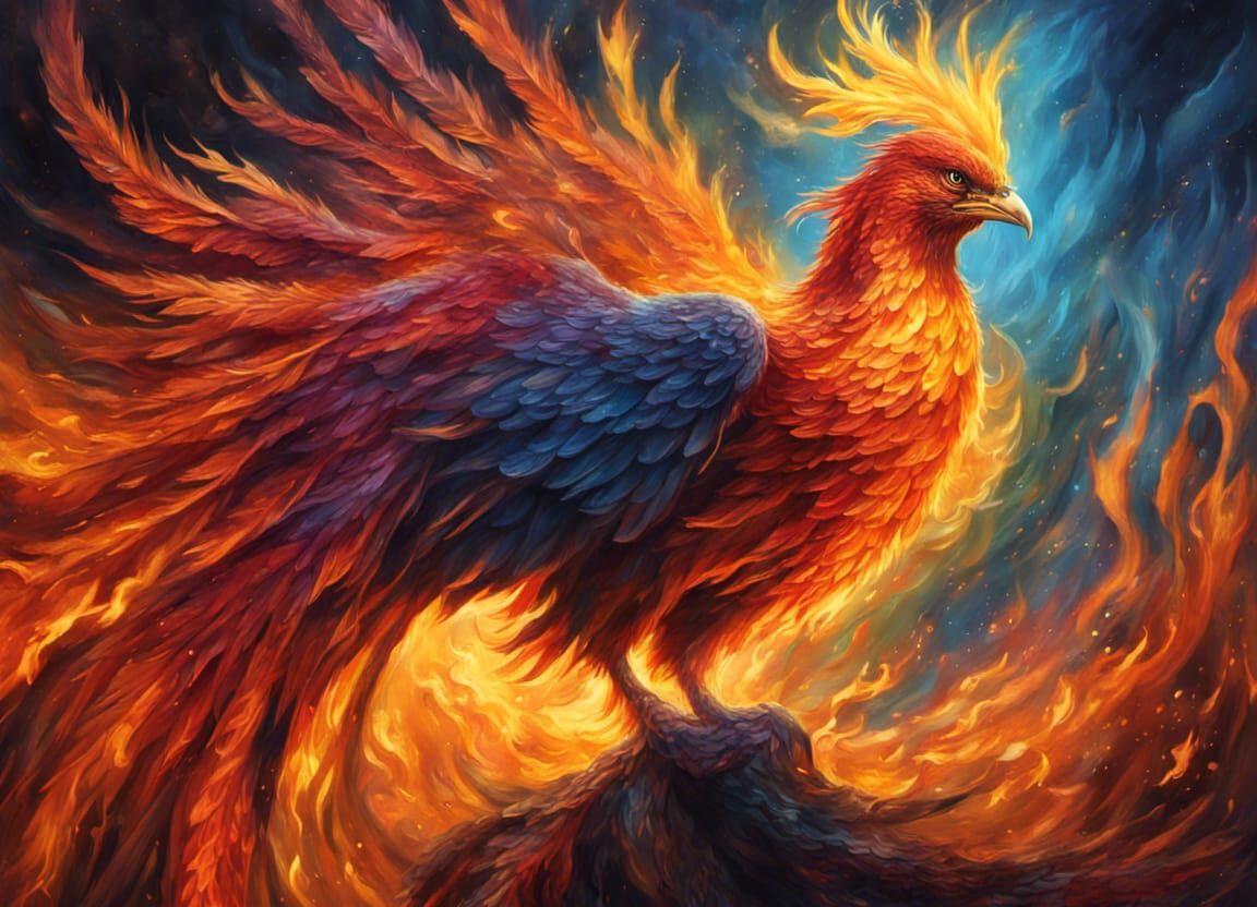 Colorful Phoenix in Fantasy Fire, Digital Art