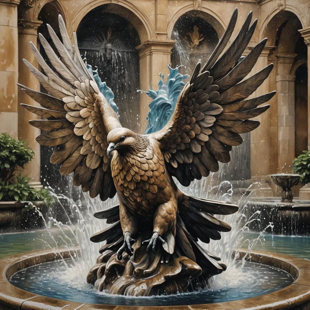 Detailed Charcoal Drawing of Dove Fountain