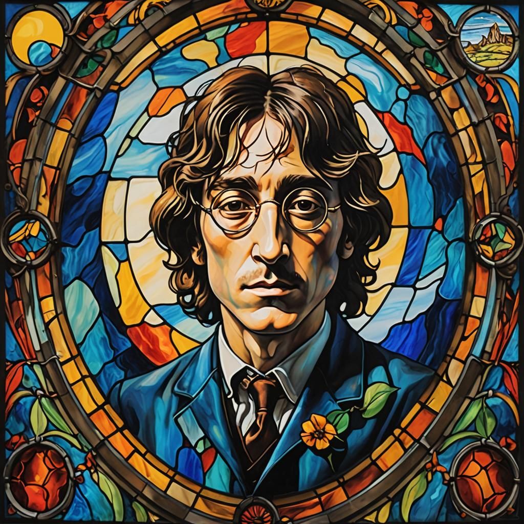 Young John Lennon Stained Glass Surreal Portrait