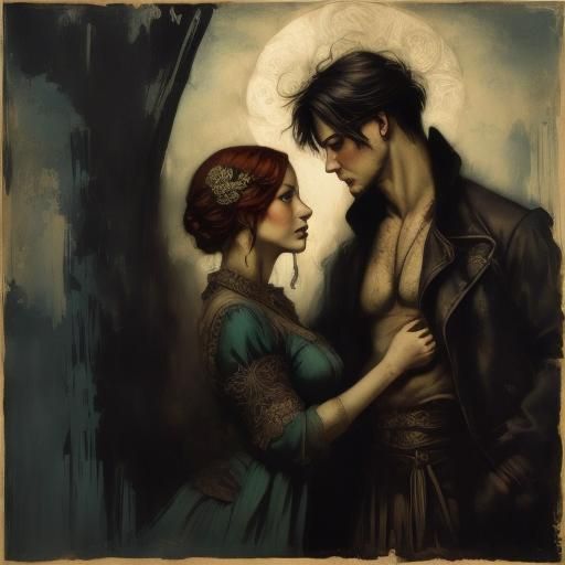 Man and Girl in Art Nouveau Forest