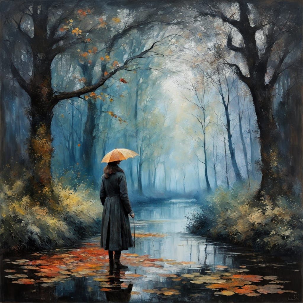 Autumn Reflection in Expressionist Impasto Painting