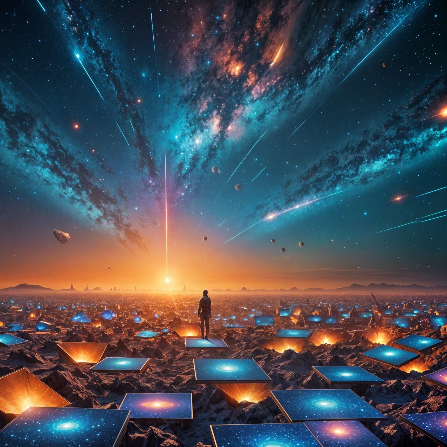 Blue Squares Perspective in Space: Digital Matte Painting