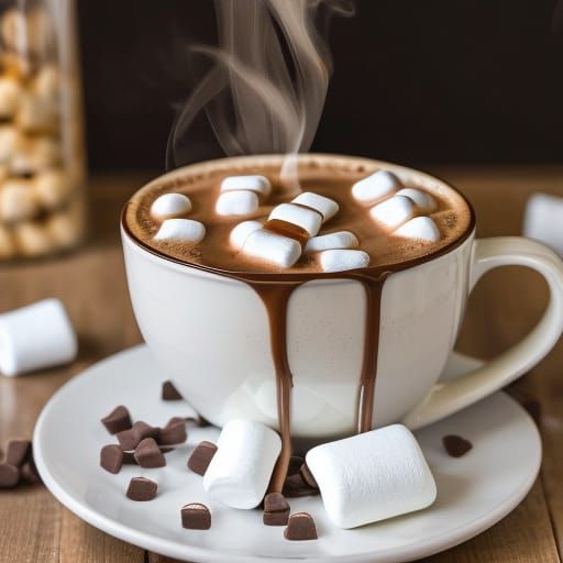 Hot Chocolate Mug on Breakfast Table, Digital Art