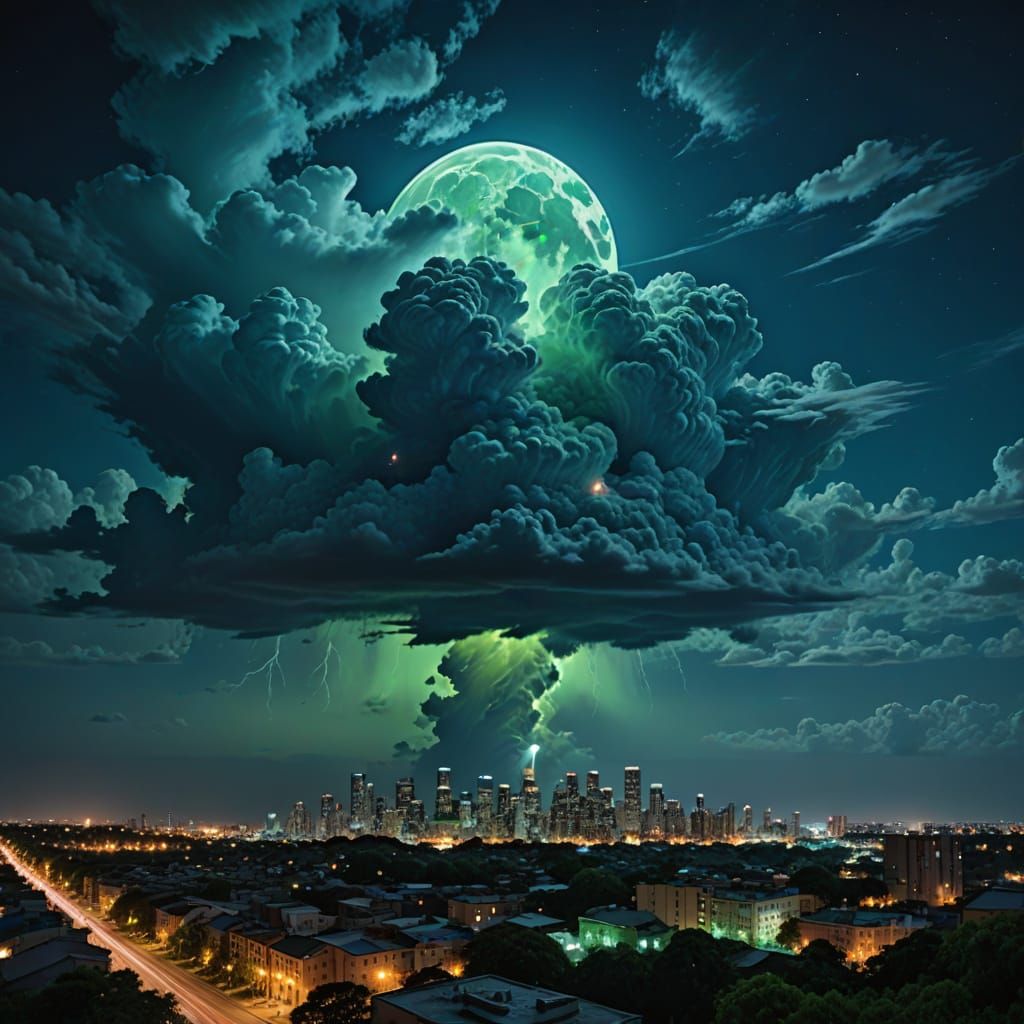 Bioluminescent Cloud Over Apocalyptic City