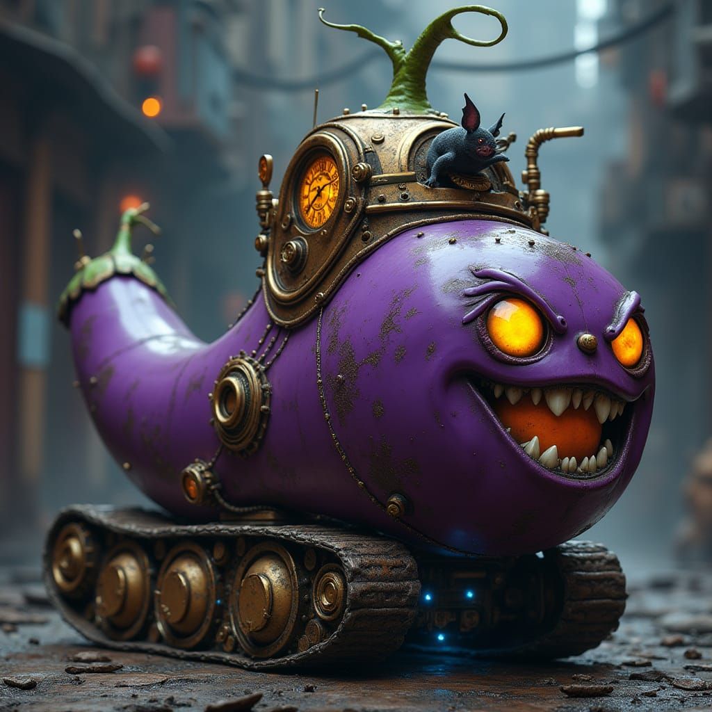 Inspired by Gully Ahmed
👉🌿 Create a steampunk-style vehicle that combines elements of an eggplant and a tank. The main...