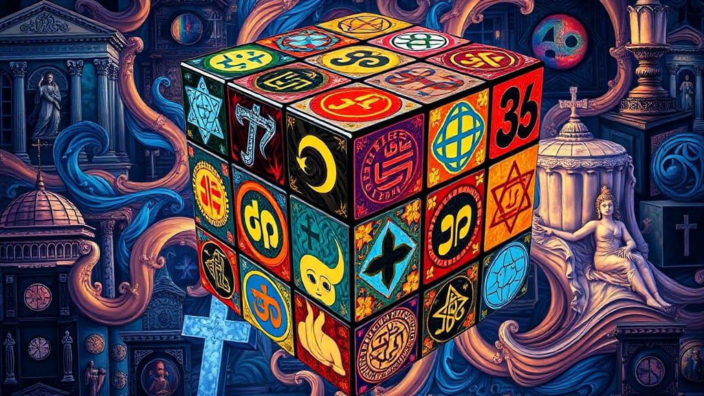 Dreamlike Rubik's Cube of Religious Symbols