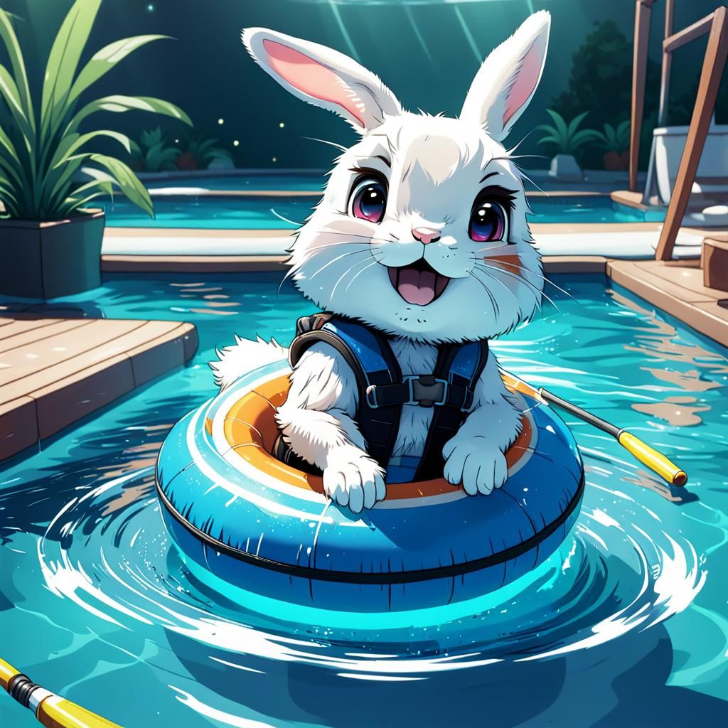 Adorable Rabbit Boat Tubing: Anime Art
