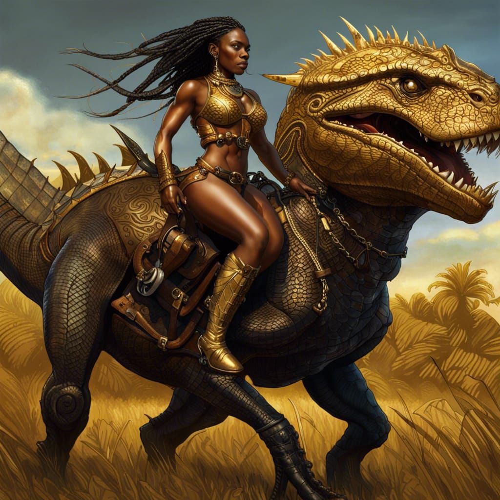 Fantasy Art: Woman Riding Reptilian Beast