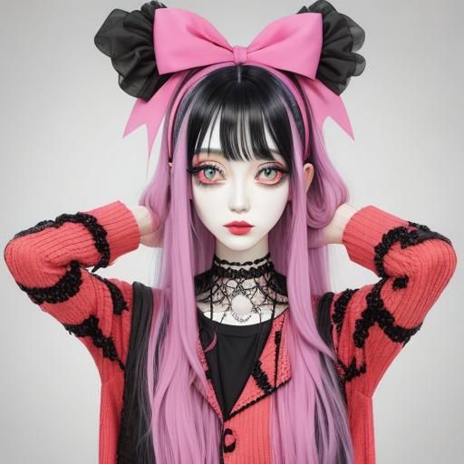 Pastel Goth with Long Black Hair