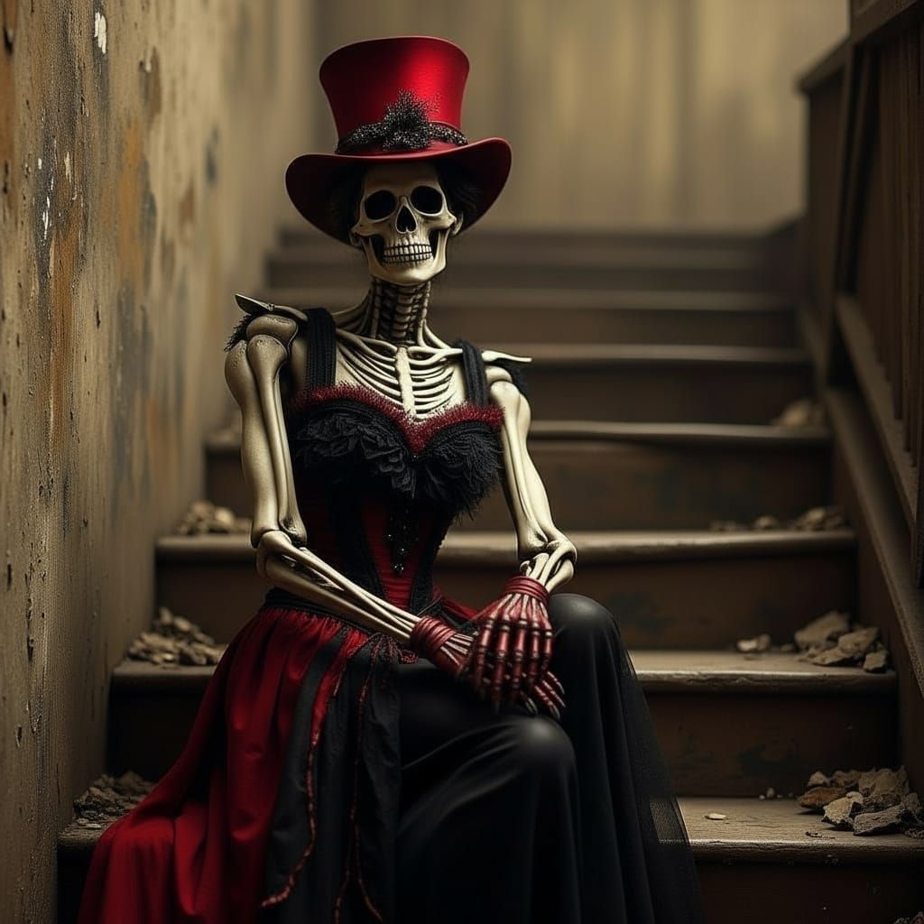 Eerie Skeleton Portrait in Sepia Tone