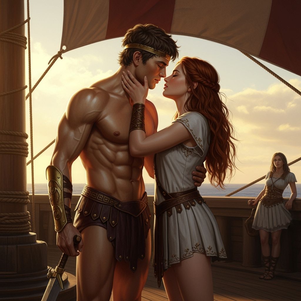 Theseus and Medus Kissing on Ship Deck