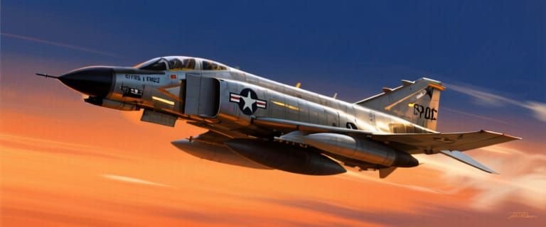 F-4 Phantom II Jet in Dramatic Flight