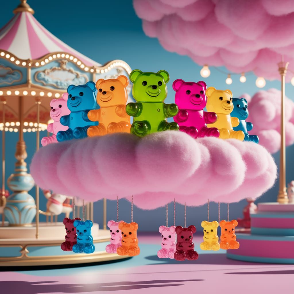 Gummy Bears Ride Candy Floss in Pastel Park