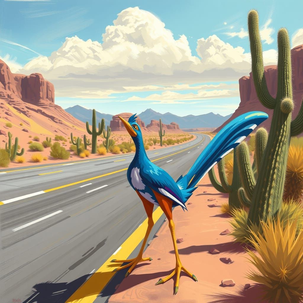 Vibrant Desert Highway Scene in Expressive Brushstrokes