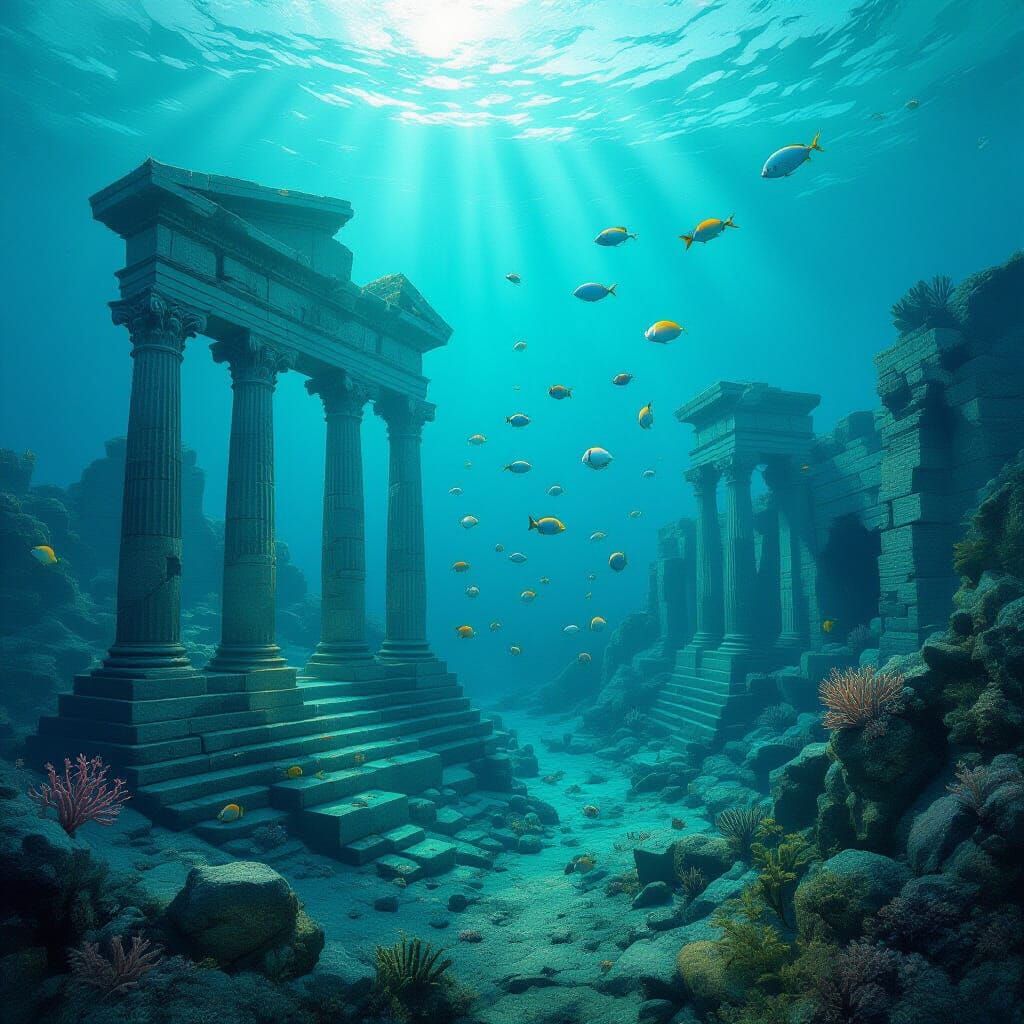 Submerged Atlantis City with Vibrant Coral