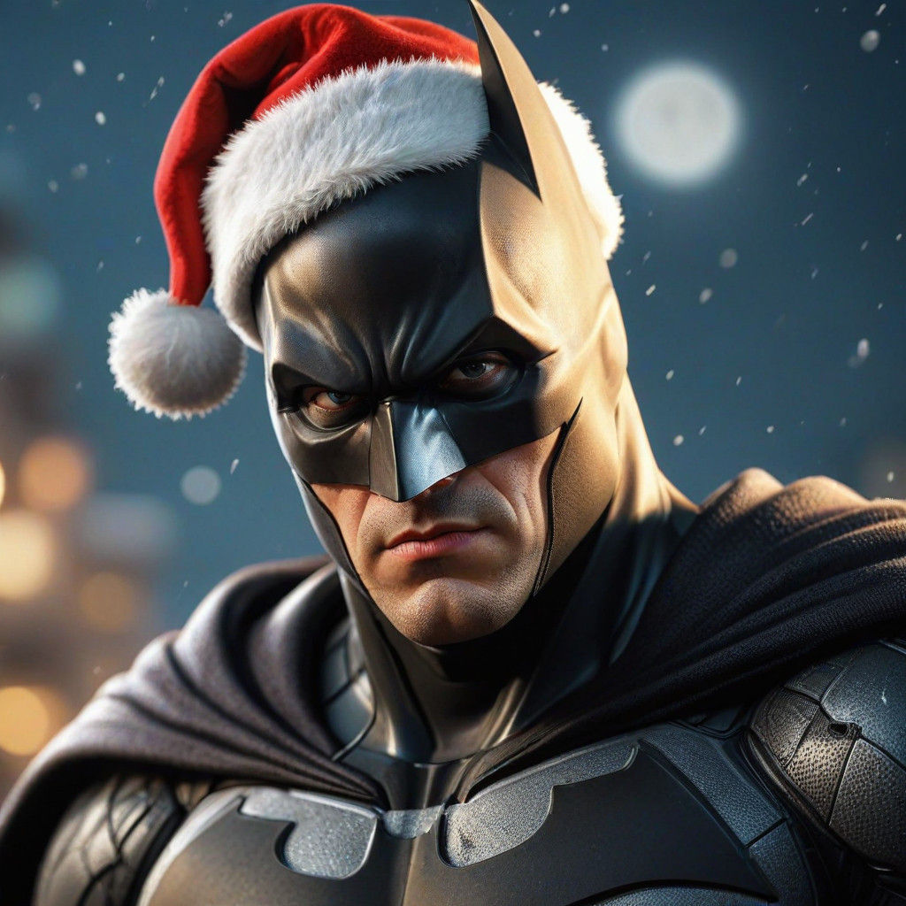 Dark Knight in a Festive Santa Hat