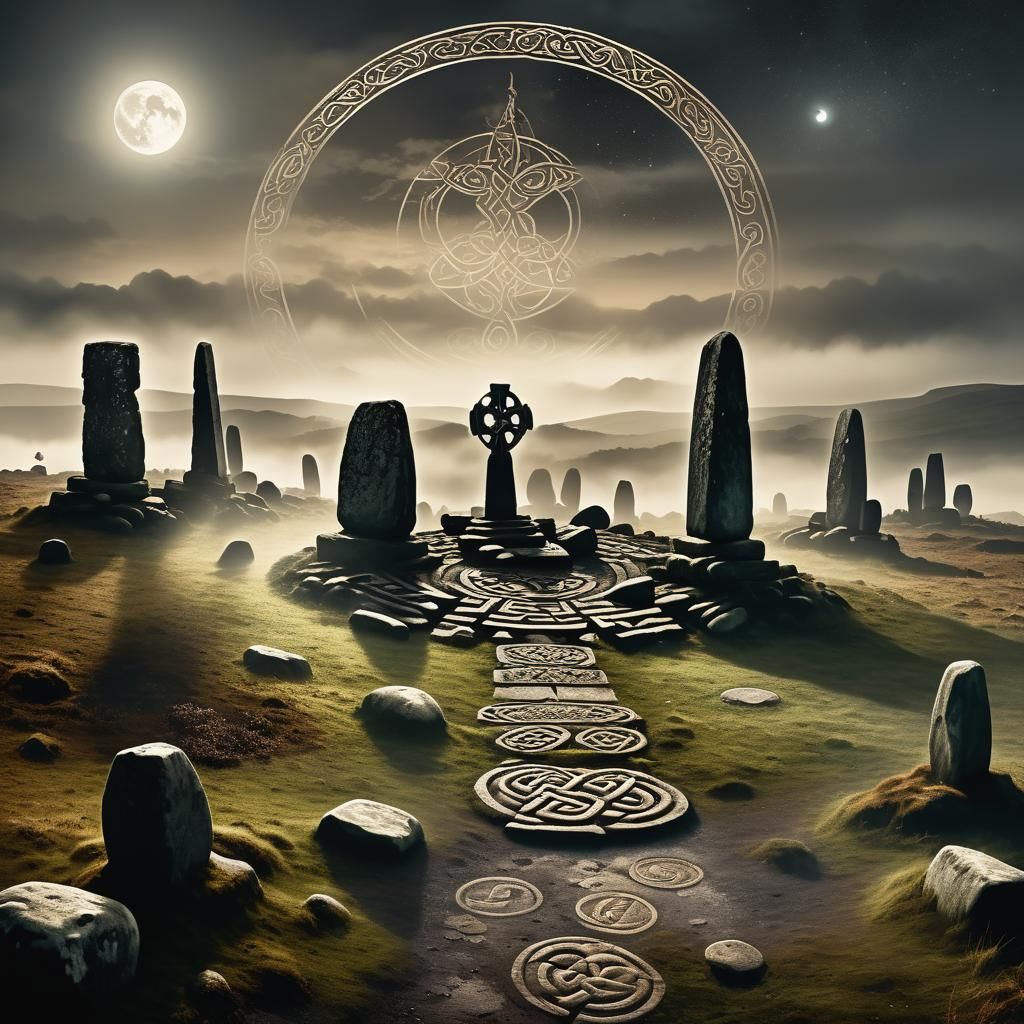 Sepia Moor Under Moonlight: Celtic Stone Circle