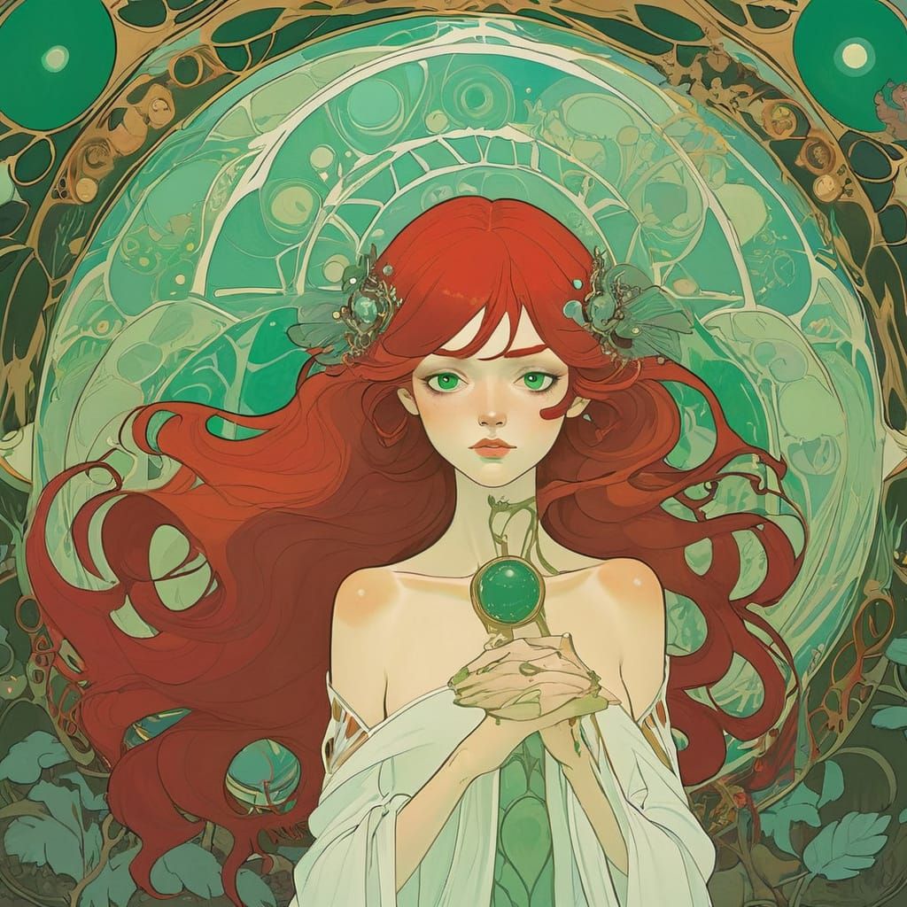 Red Haired Woman with Green Eyes in Diverse Artistic Styles