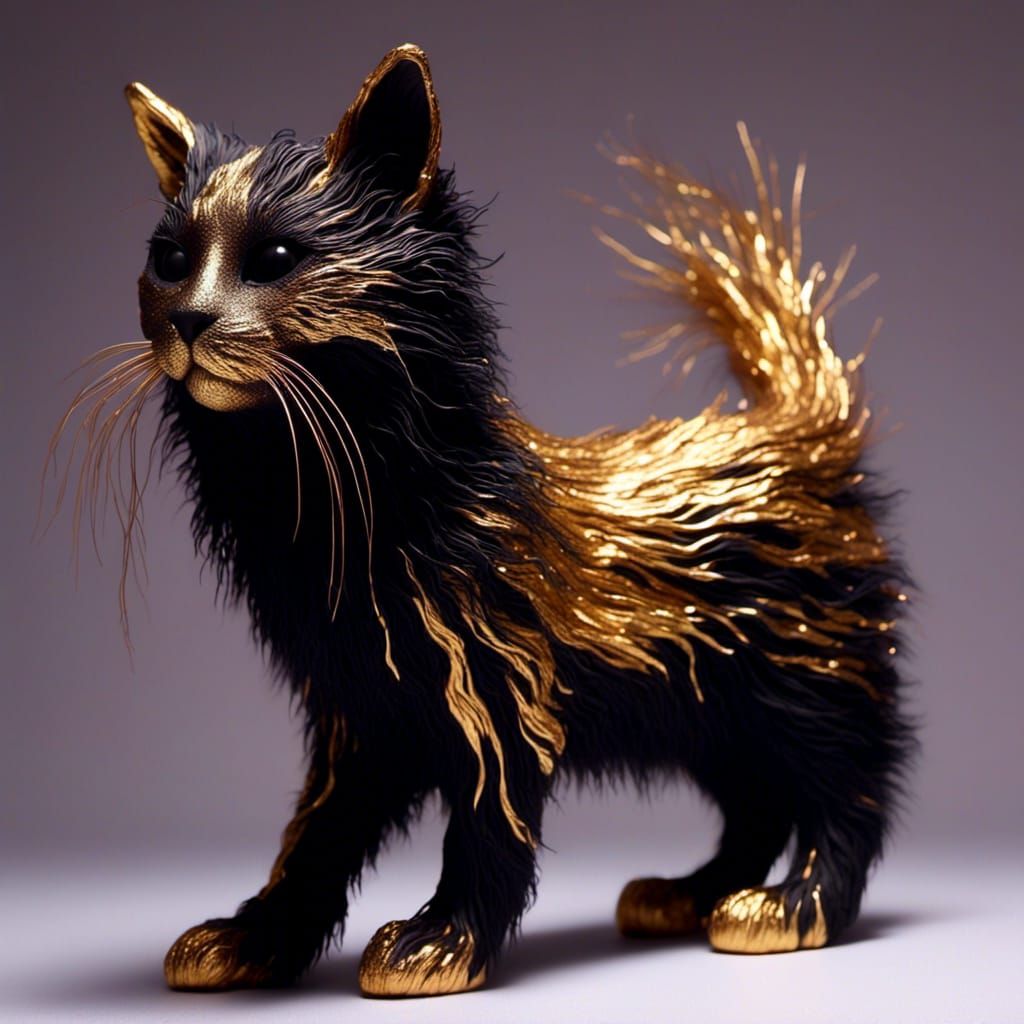 Textured Black and Gold Cat Portrait