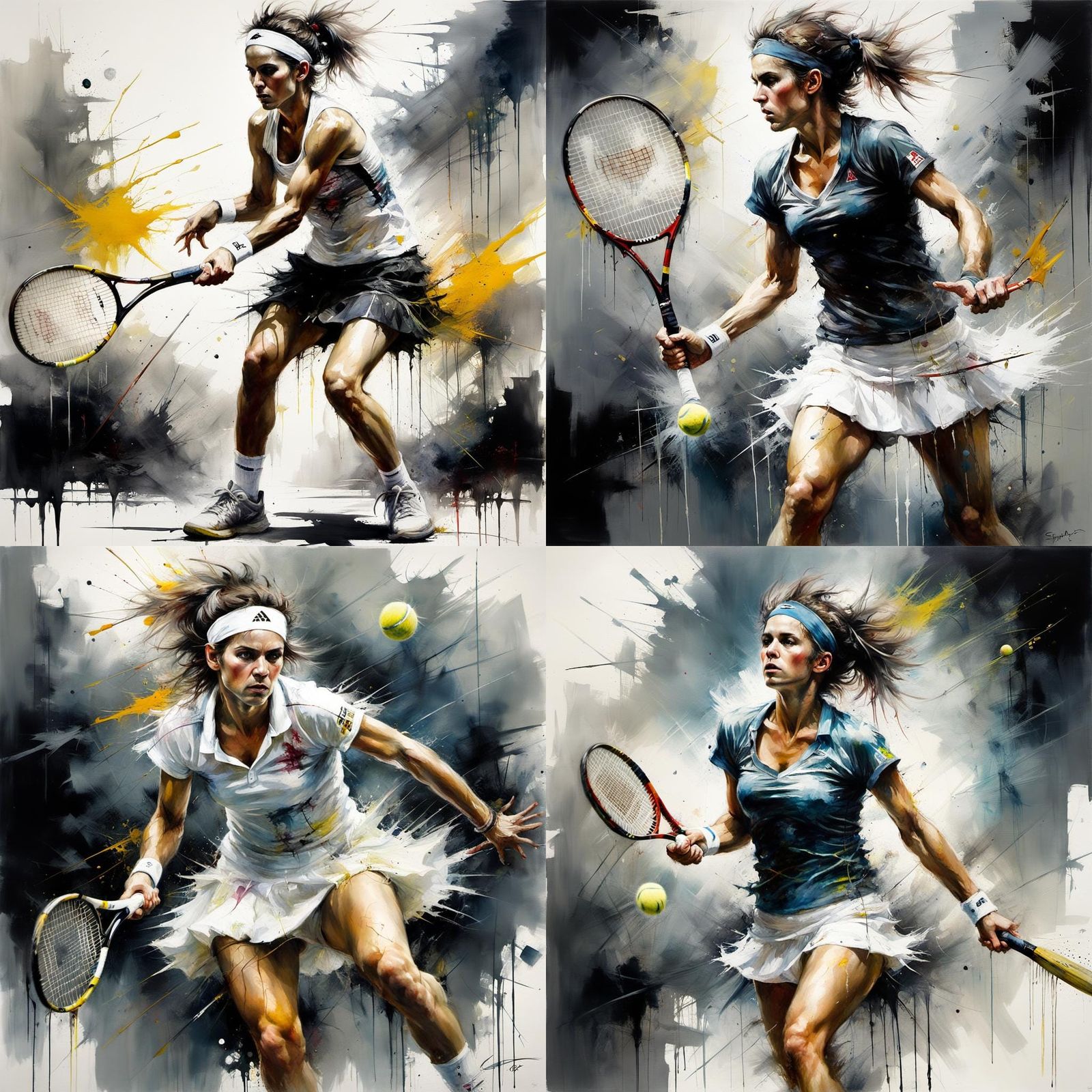 Intense Tennis Spike in Oil Painting Style