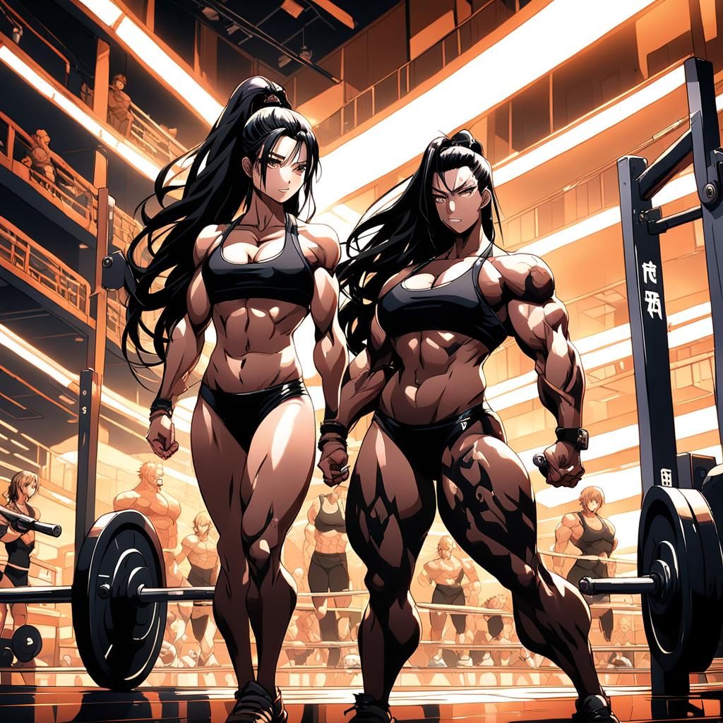 Curvy Bodybuilder in Cyberpunk Anime Style
