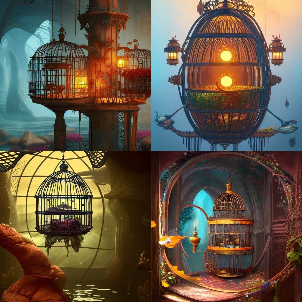 Fish in Birdcage: Fantastical Digital Art