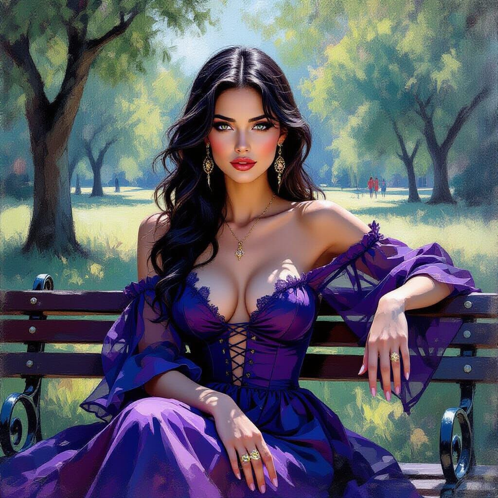 Two Women Relaxing in Park in Alcohol Ink Style