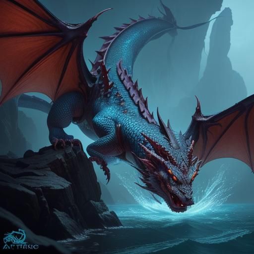 Dragon Swimming Deep: Detailed Fantasy Concept Art