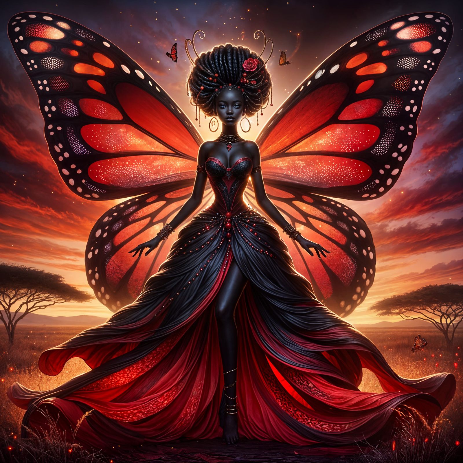 Elegant African Fairy with Butterfly Wings
