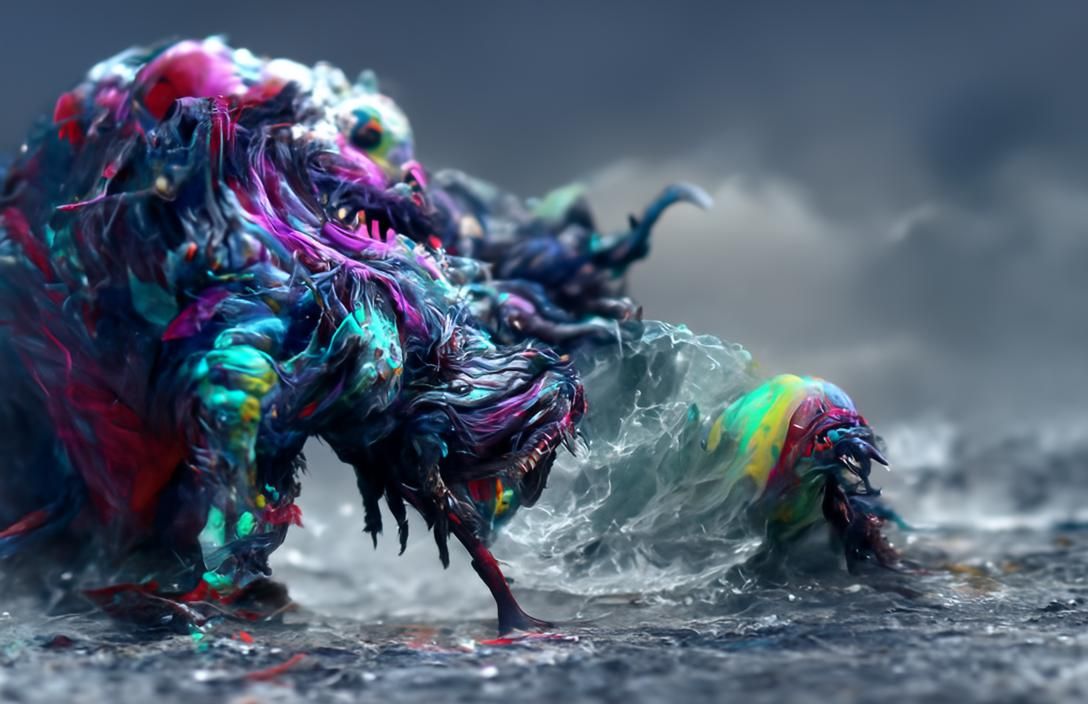 Colorful Mutant Creature Emerges from Ocean Storm