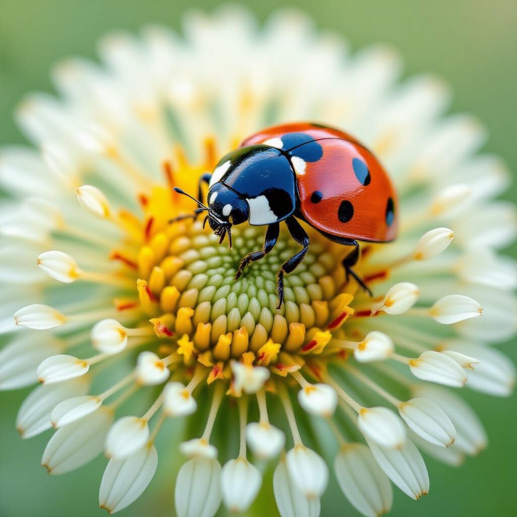 Ladybug on Dandelion: Detailed Macro Photography