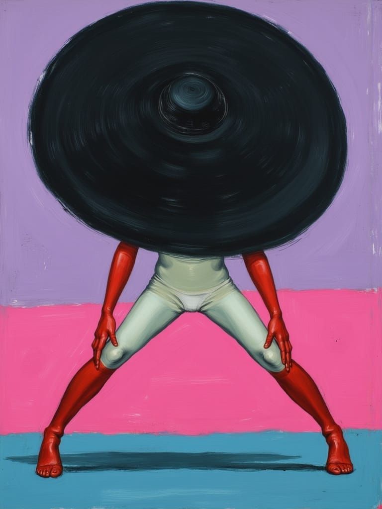 Woman in Split Pose with Red Limbs as Painterly Art