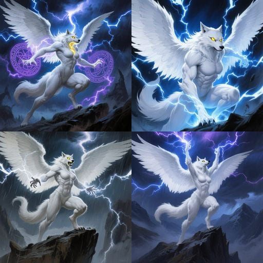 White Werewolf Alpha with Wings Summoning Thunder