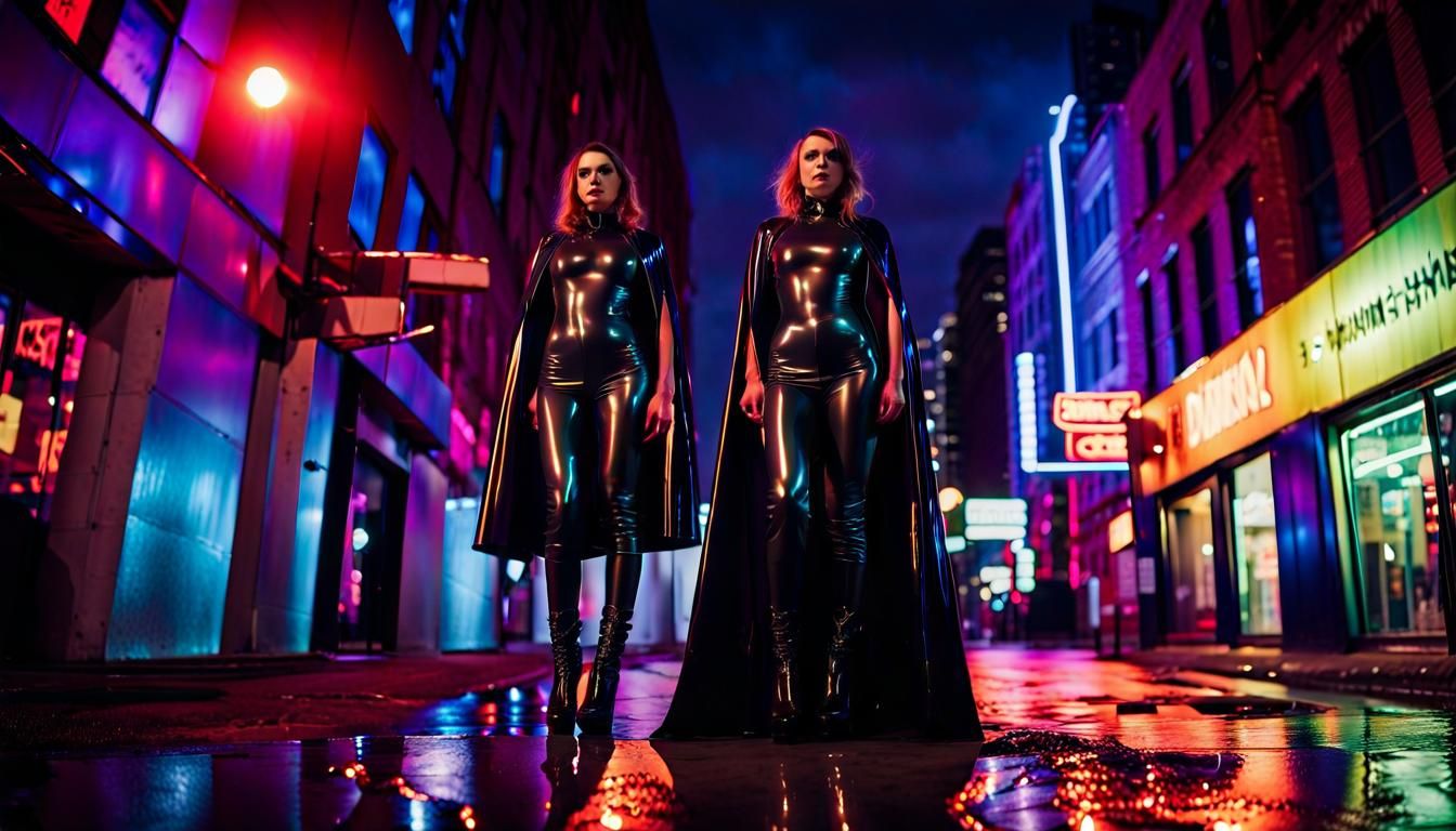 Dominant Women in Latex in a Film Noir City