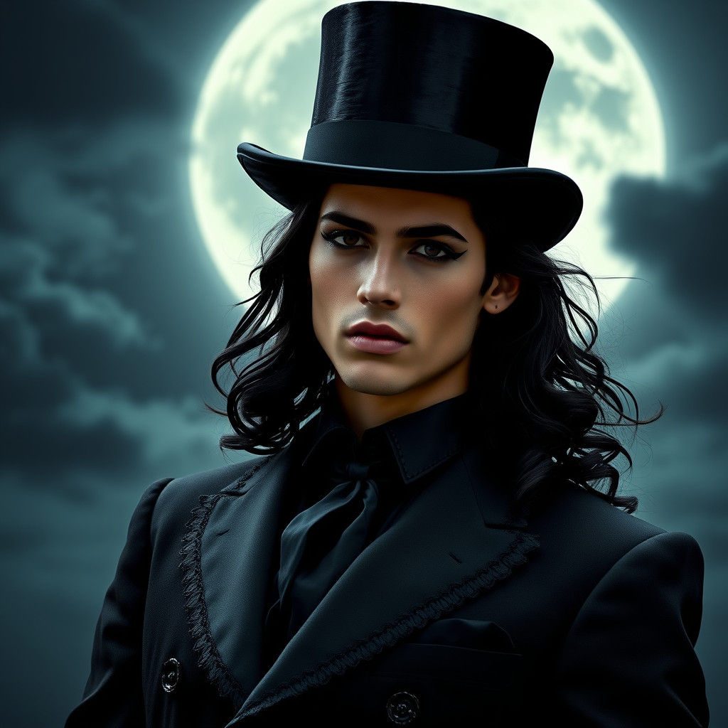 Gothic Man with Top Hat in Moonlight