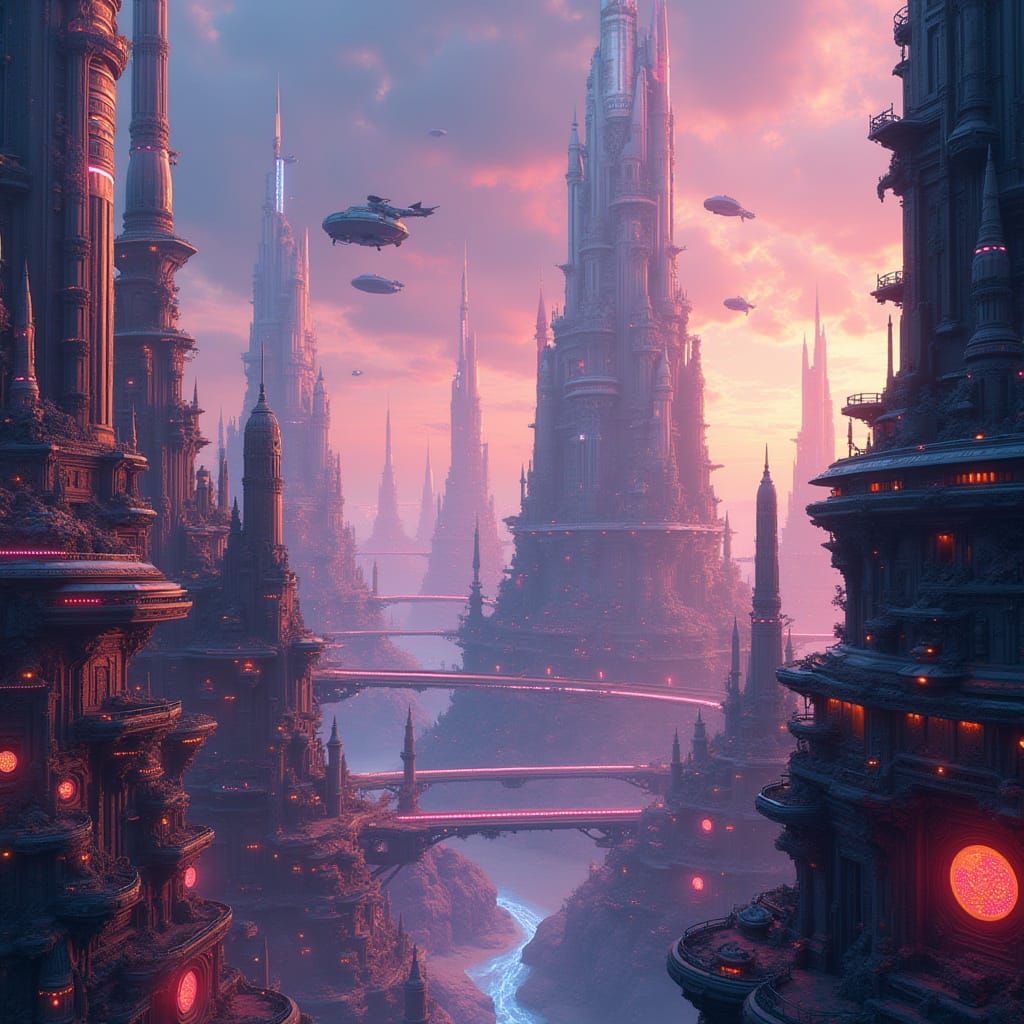 Futuristic City Built With Colorful Pencils