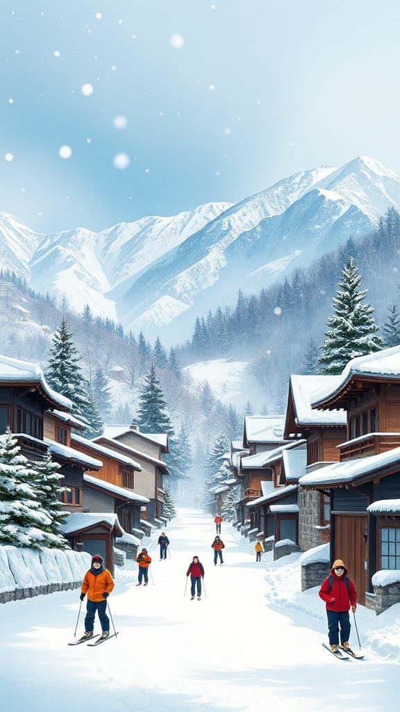 Surreal Korean Ski Resort Village in Impressionist Style