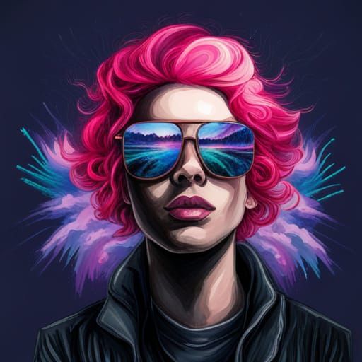 Exploding Face in Shades: Watercolor Synthwave Portrait